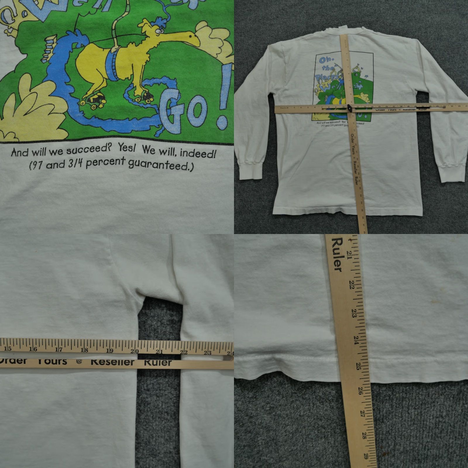 Fruit Of The Loom VINTAGE Dr Seuss T Shirt Adult Large White High School Graduation Art 1997 90s Fruit of the Loom Mens Cotton Logo Crew Neck Long Sleeve Size US L / EU 52-54 / 3 - 9 Thumbnail