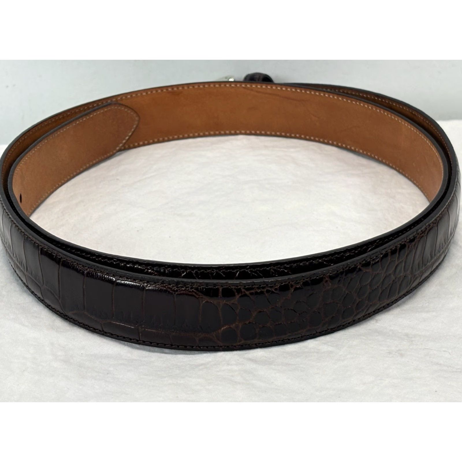 Vintage Trafalgar Wilson Italian Calfskin Leather Belt 40 Burgundy Croc Embossed Dress Belt Men Adjustable Buckle Size 40 - 3 Thumbnail