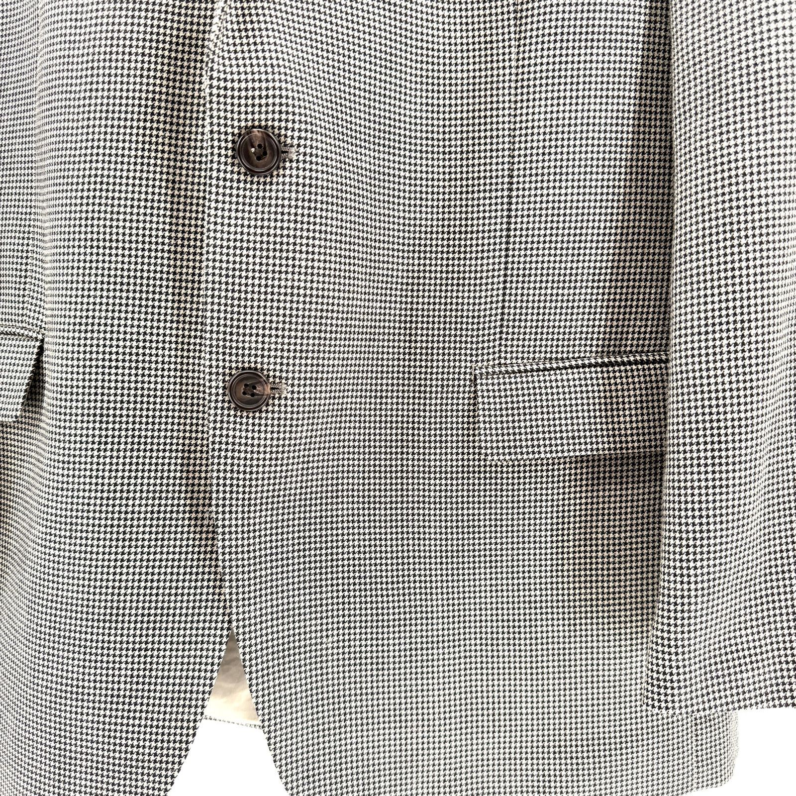 Ralph Lauren Black Tan Houndstooth Silk Wool Menswear Blazer Size 44R - 2 Thumbnail
