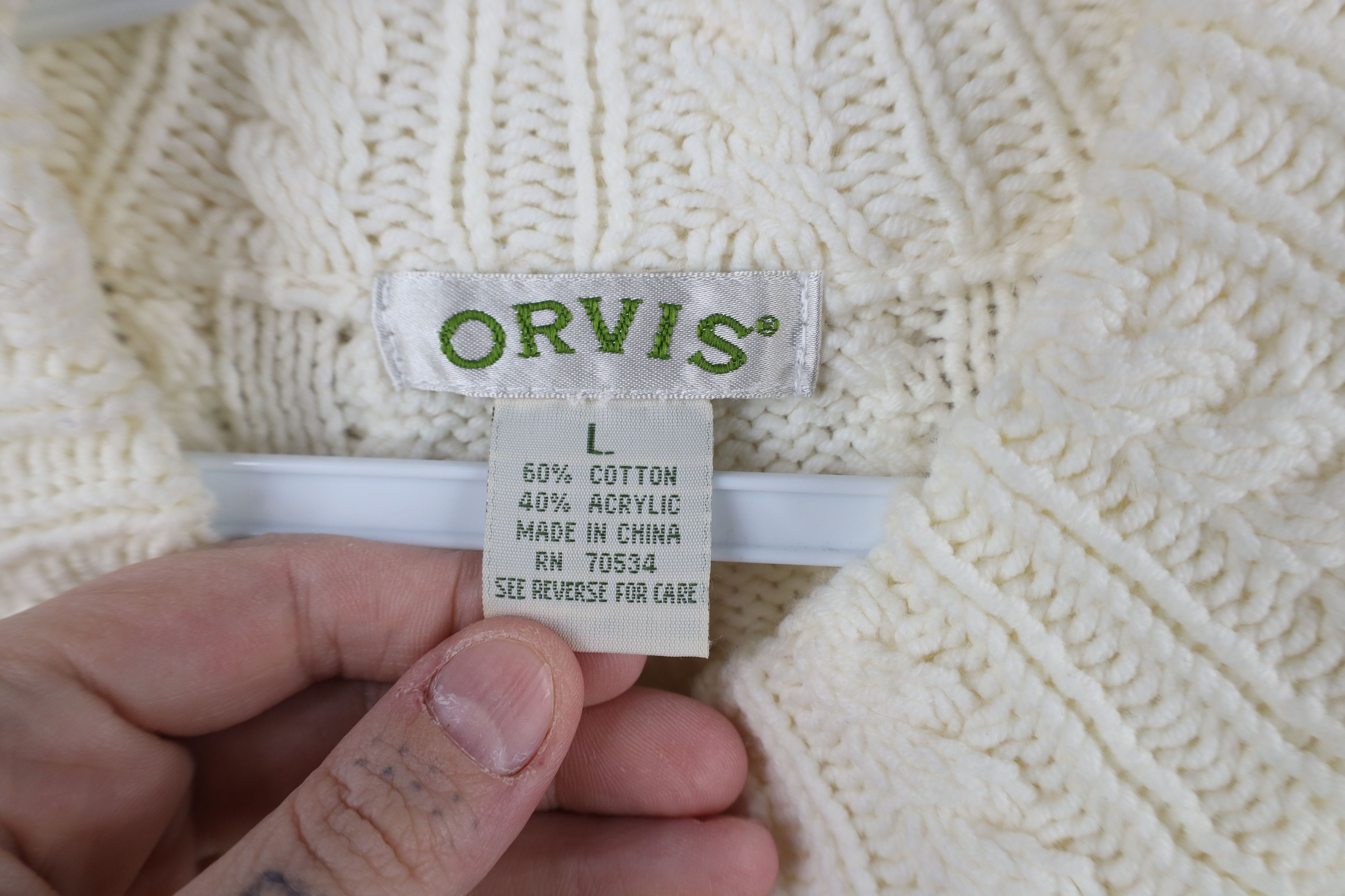 Orvis × Vintage Vintage Orvis Cable Knit Donegal Fisherman Sweater Cream Size L / US 10 / IT 46 - 6 Thumbnail