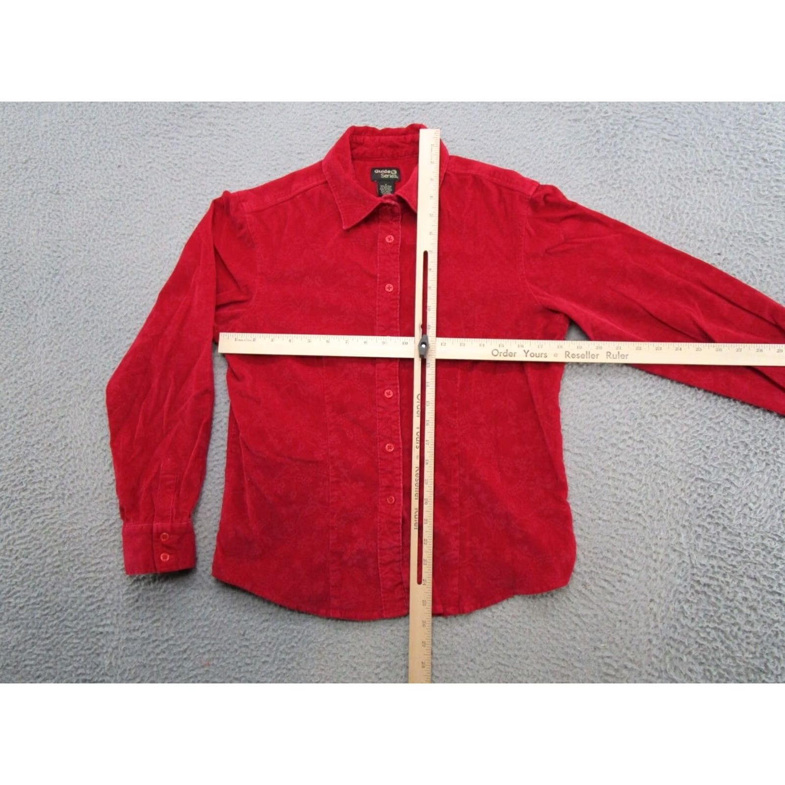 Vintage Guide Series Women's Red Corduroy Floral Button Up Long Sleeve Shirt S Size S / US 4 / IT 40 - 4 Thumbnail