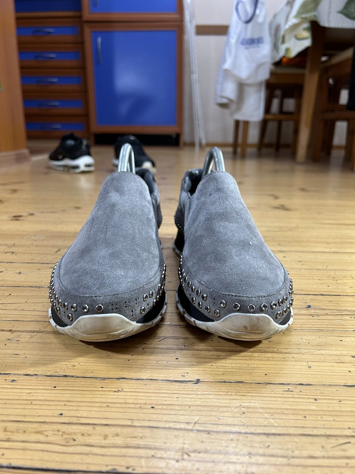 Prada Grey Nabuc loafers with diamonds detail’s