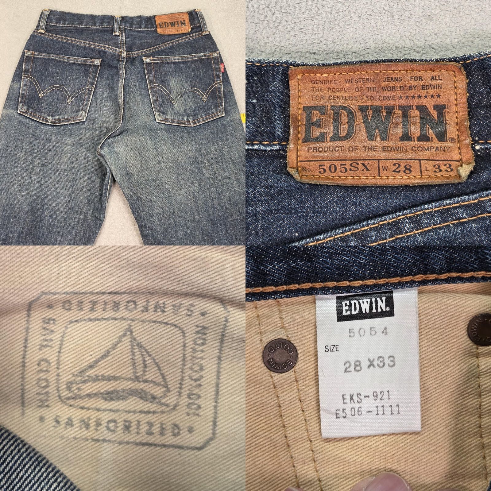 Edwin Edwin Jeans Mens Selvedge Blue Destroyed Straight Baggy Japan 505SX Fits 27x30 Size US 27 - 9 Thumbnail