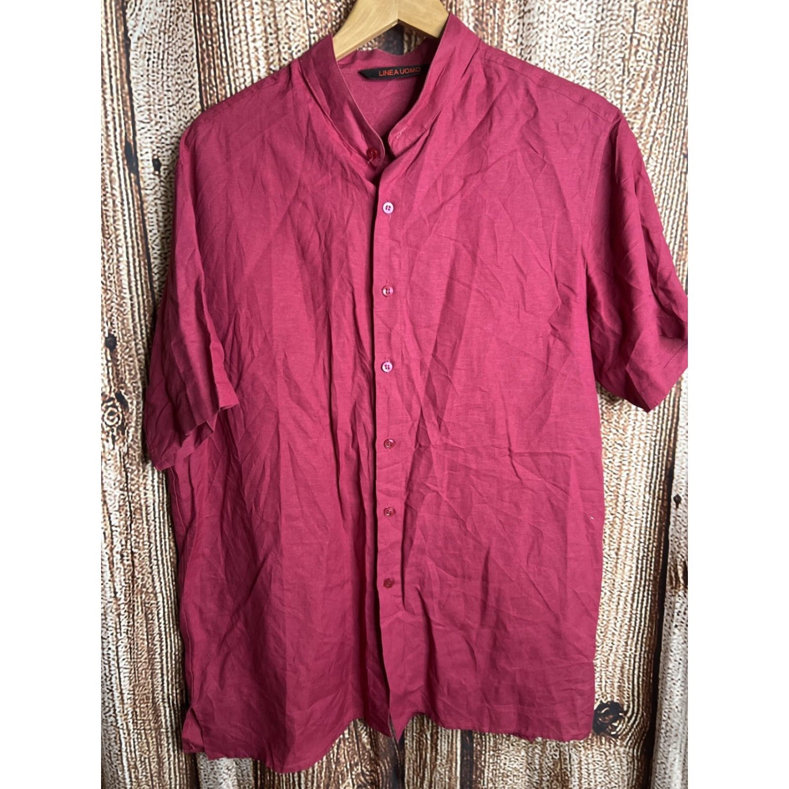 Vintage Linea Uomo Shirt Button-Up Men XL Red Linen Viscose Short Sleeve Collared Knit Breathable Pocket Tropical Size US XL / EU 56 / 4 - 2 Thumbnail