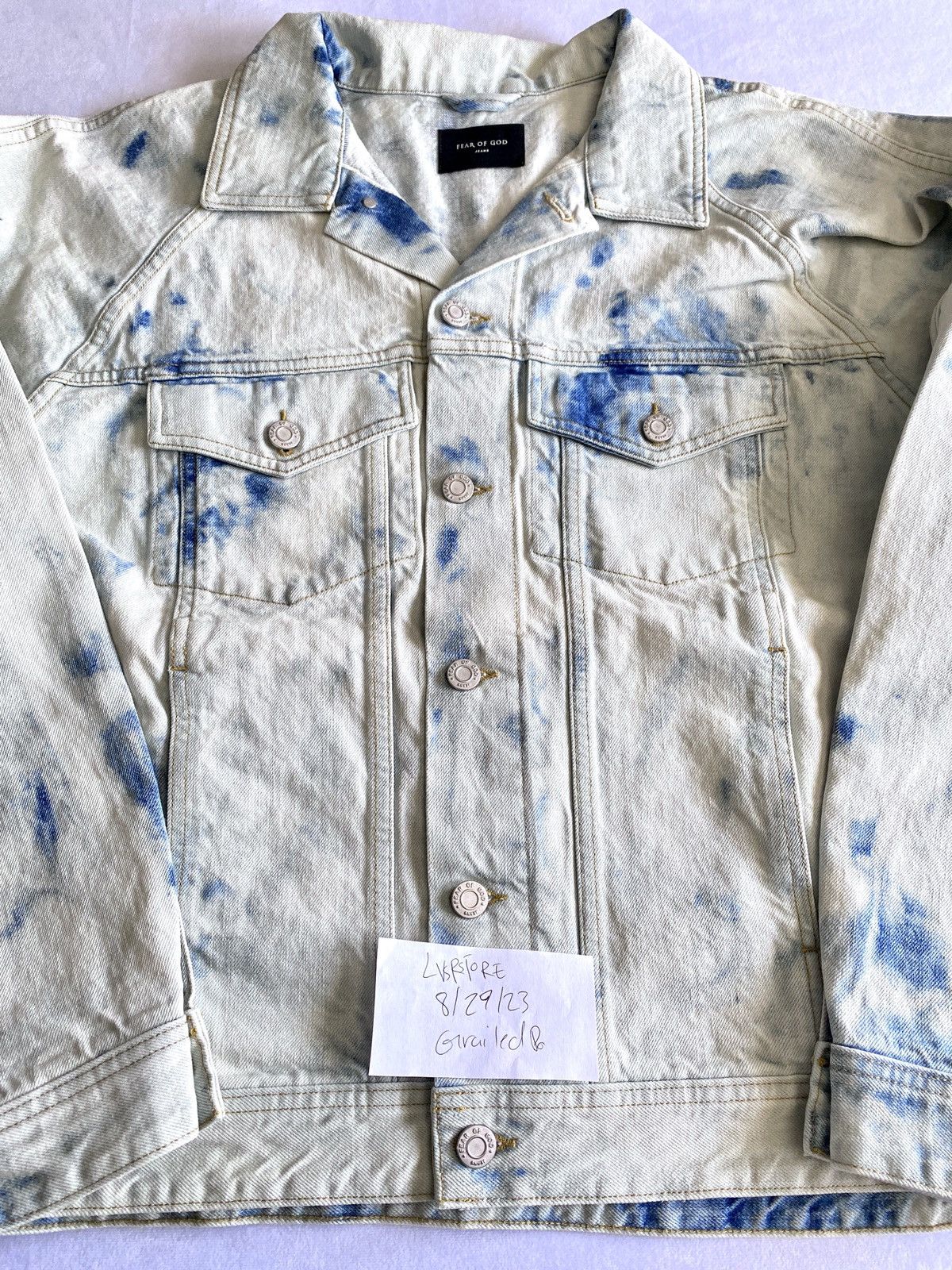 image of Fear Of God Fifth Collection Selvedge Inverted Holy Water Denim Jacket L in Cream/White (Size Large