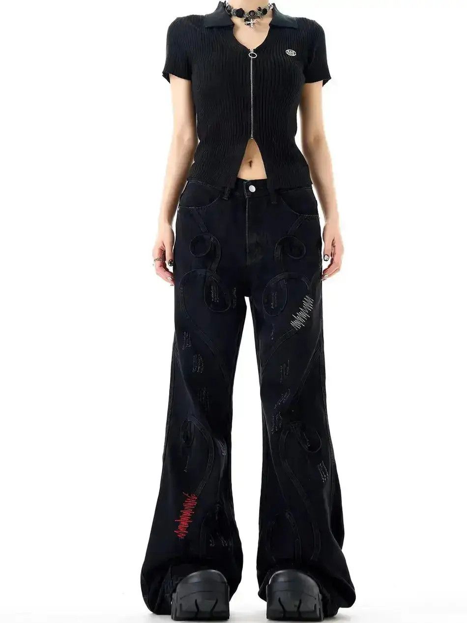 Japanese Brand Retro embroidered patchwork jeans Size US 32 / EU 48 - 6 Thumbnail