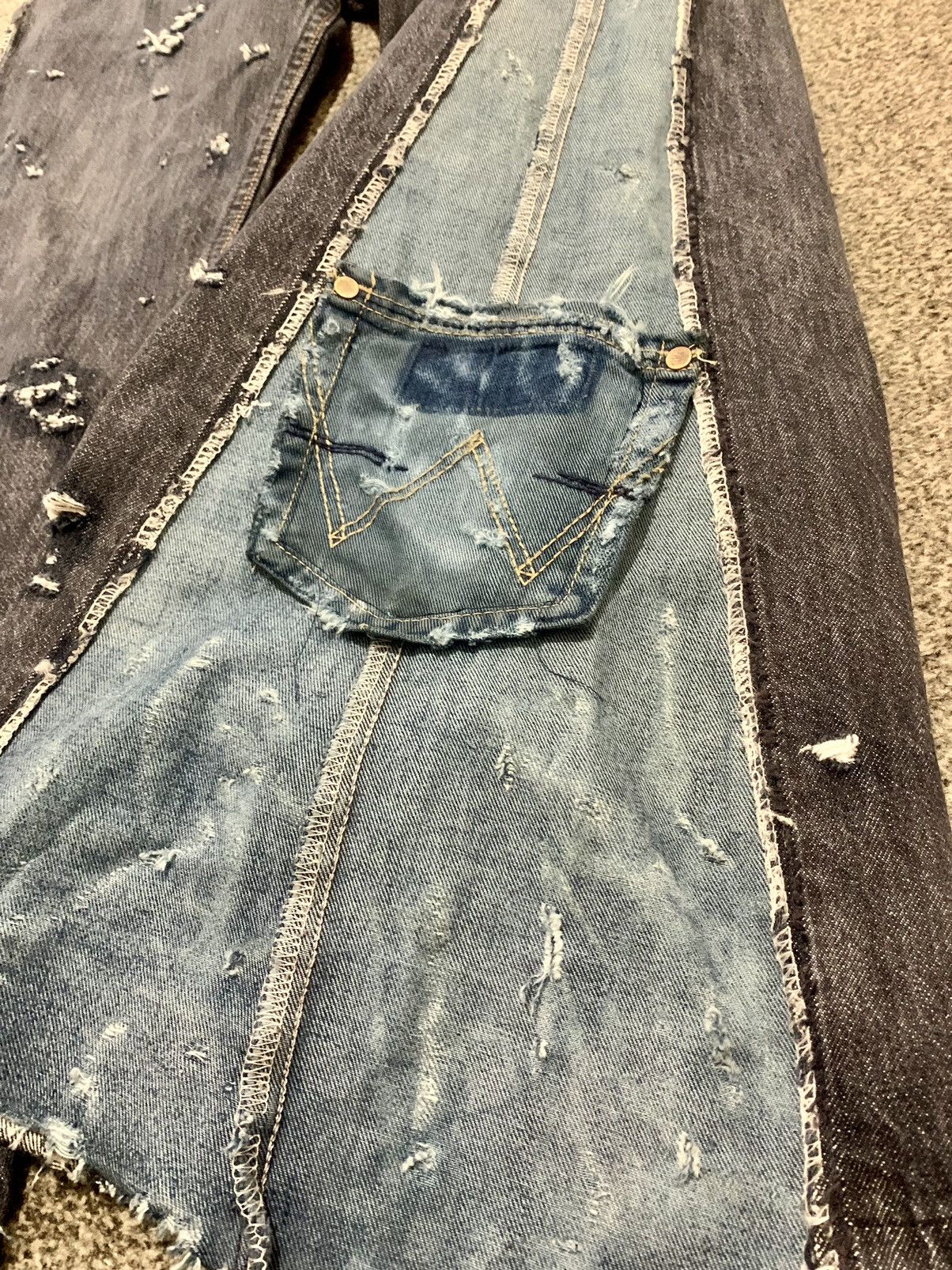Japanese Brand Wide Patchwork Distressed Flared Denim Y2K Opium Pants Size US 33 - 6 Thumbnail