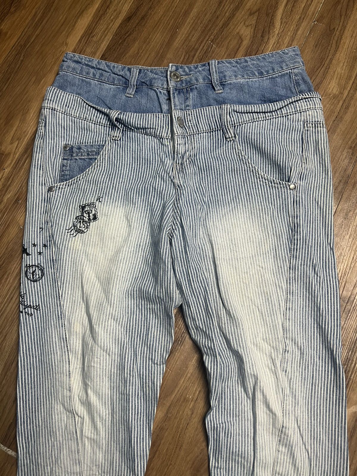 If Six Was Nine Vintage Cutie Blonde Bio-Stone Wash Pinstripe Jeans (40) Size 32" / US 10 / IT 46 - 3 Thumbnail