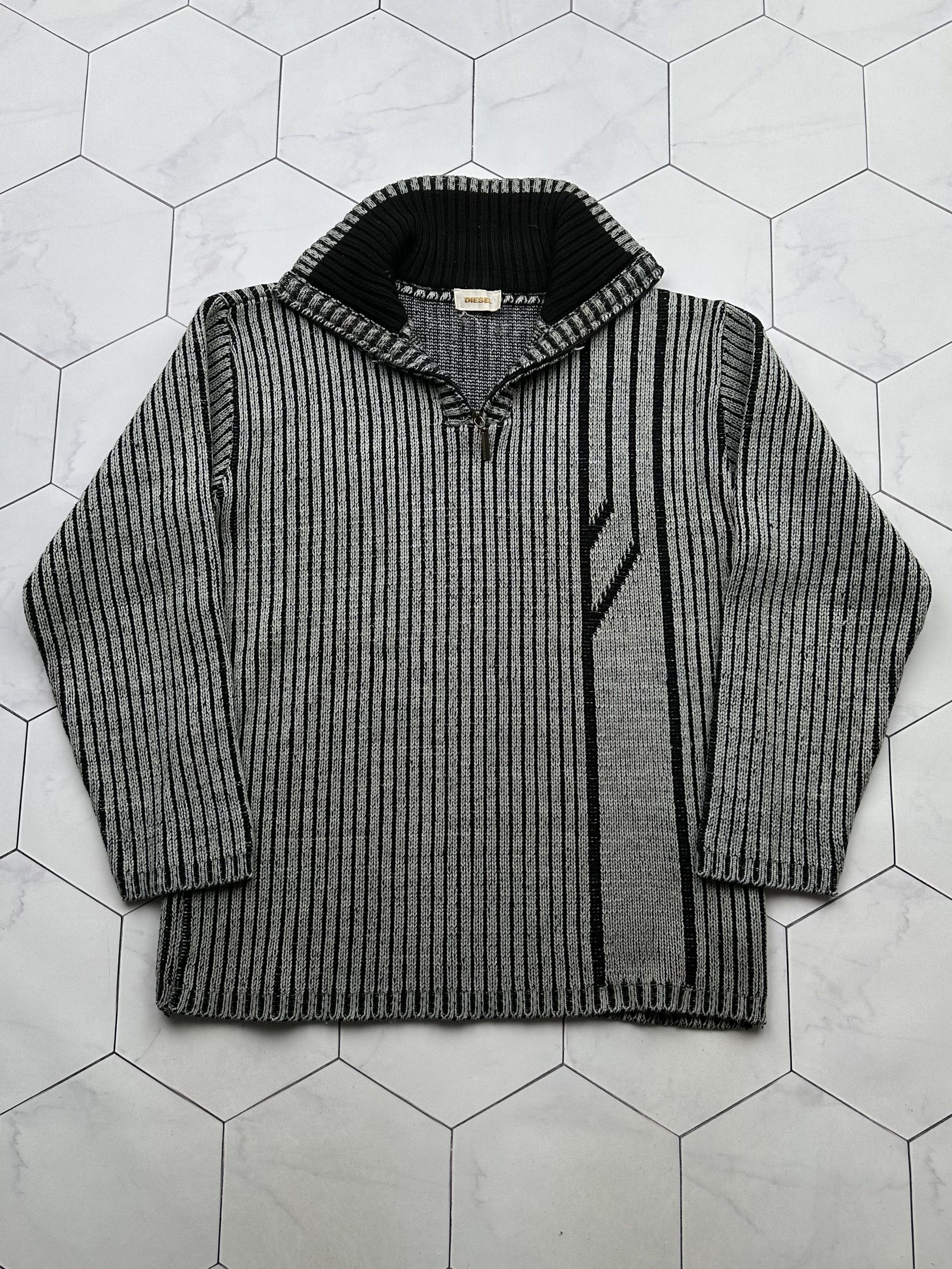 image of Diesel Vintage Ribbed Half Zipped Sweater in Grey, Men's (Size Small)