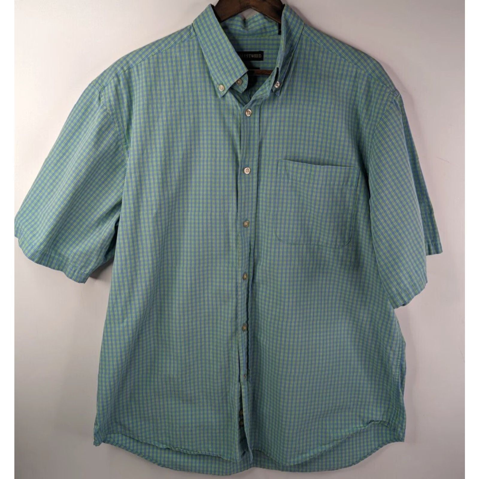 Vintage CHARLES TWEED Shirt XL Wrinkle Resistant Check Short Sleeve Cotton Tweed Button-Up Men Size US XL / EU 56 / 4 - 2 Thumbnail