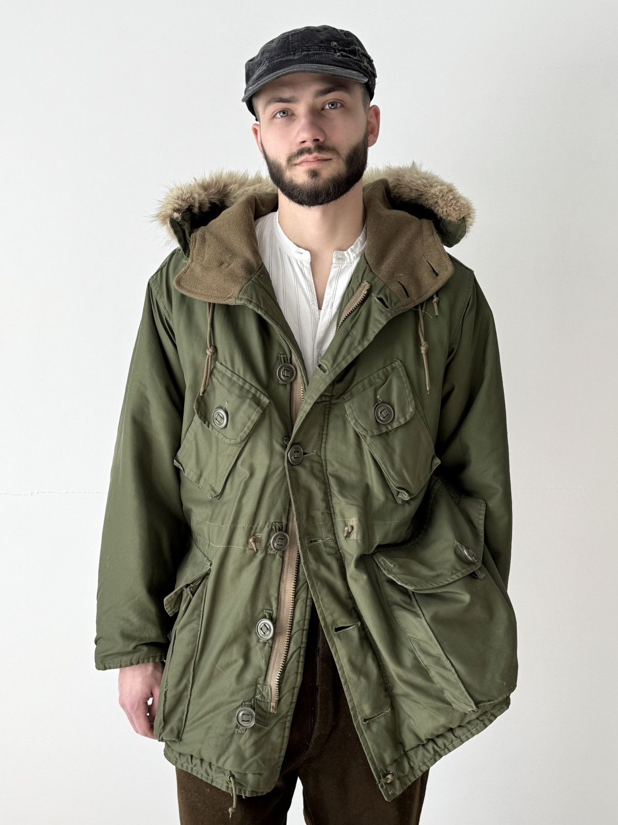 Vintage REPLAY TIGER CAMO Fur Hooded Parka Jacket Utility Pocket  Military Style Coat