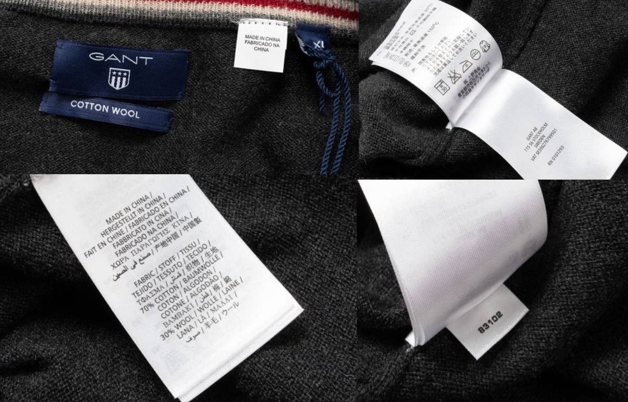 Gant 🔵GANT Wool Cotton blend V-Neck Sweater Jumper Gray Melange Size US XL / EU 56 / 4 - 4 Thumbnail