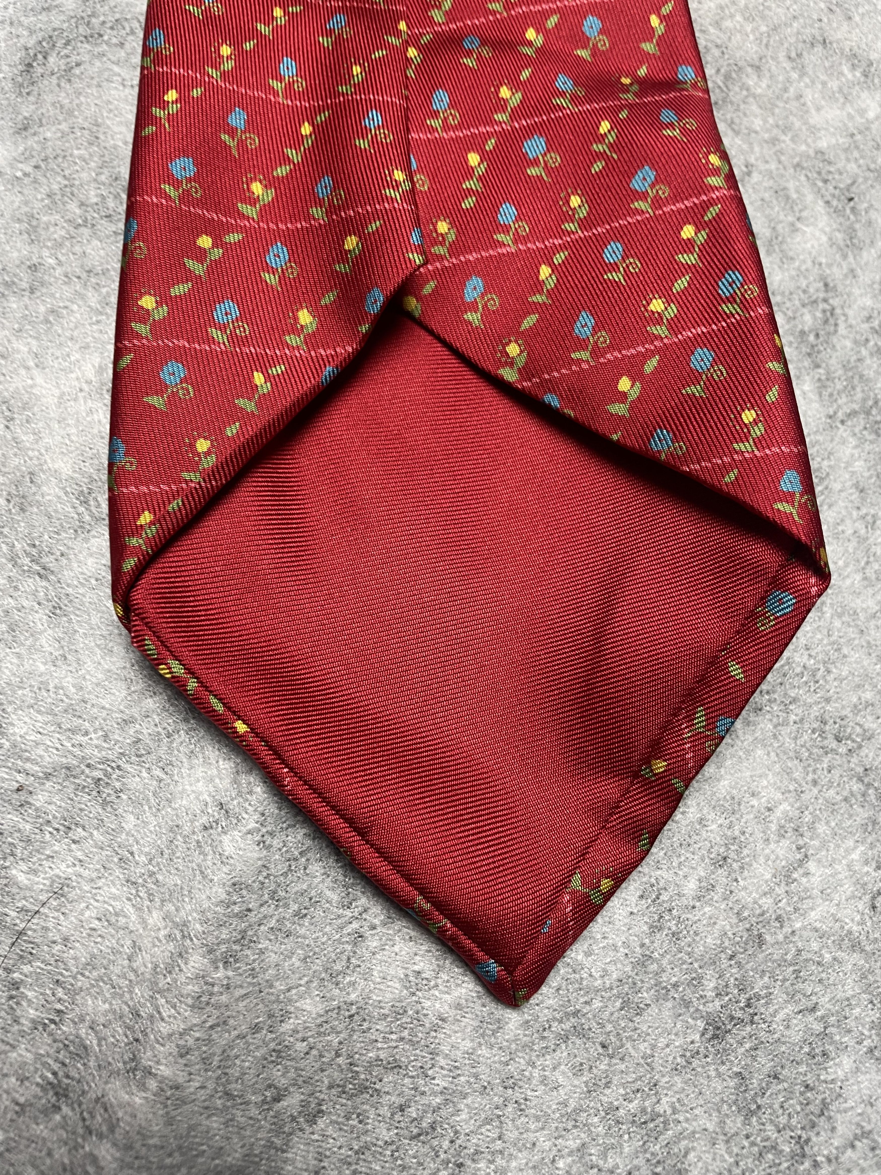 Hermes HERMES Paris 7941 MA Flower Print Red Silk Tie Size ONE SIZE - 6 Thumbnail