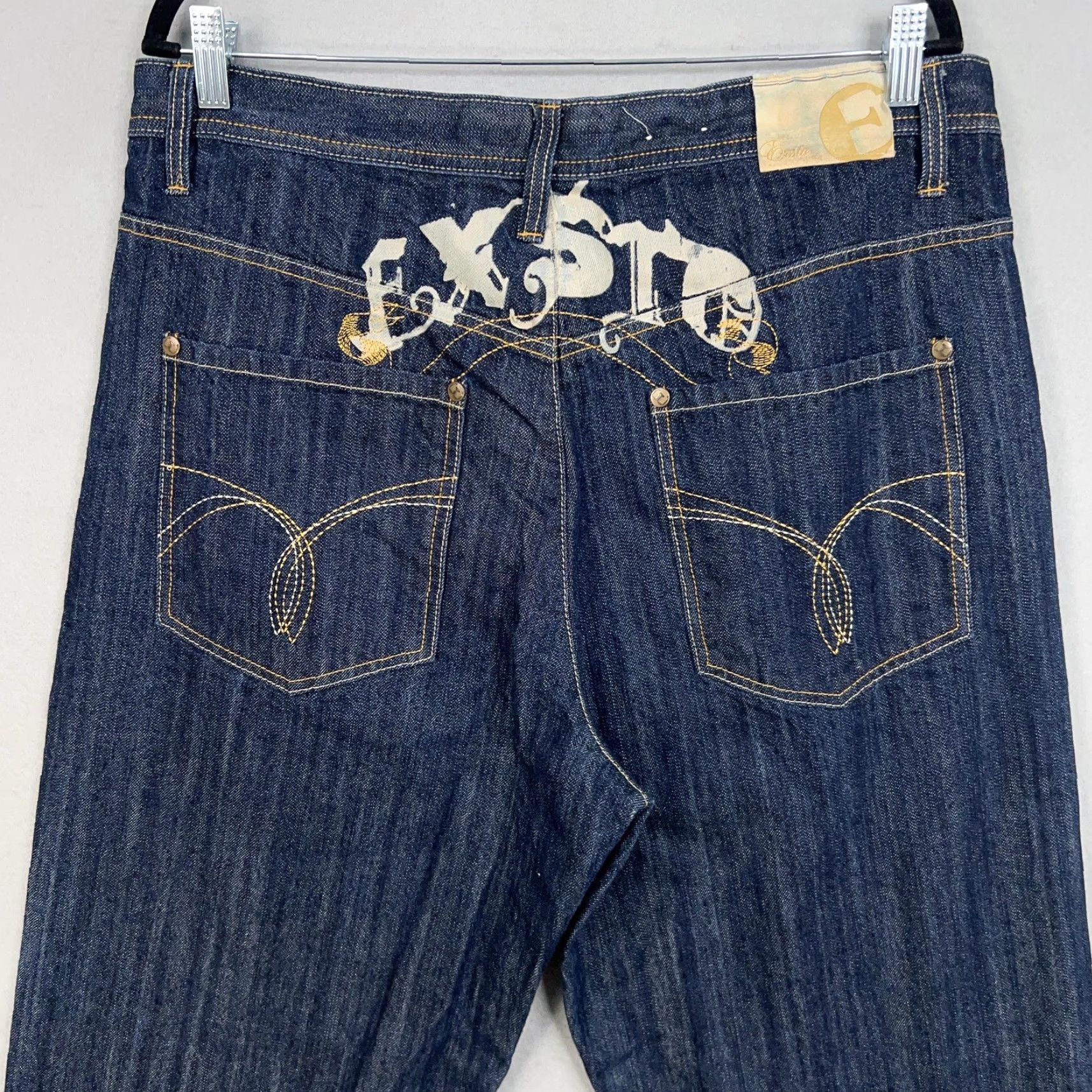 Denime Exsto Jeans Mens 36 Dark Wash Denim Straight Leg Baggy Logo Back Graphic Skater Size US 36 / EU 52 - 7 Thumbnail