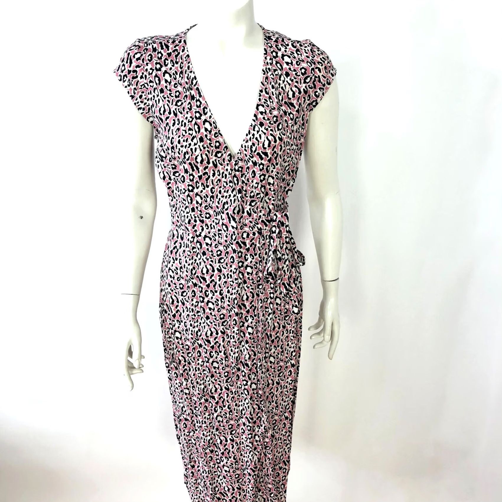 J.Crew J.Crew XSP XS Petite Faux Wrap V-Neck Cap Sleeve Midi Animal Printed Dress Black Size XS / US 0-2 / IT 36-38 - 2 Thumbnail