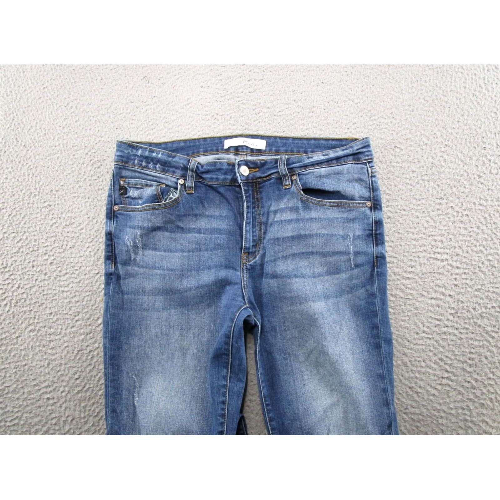 Vintage Kancan Jeans Women's Mid Rise Distressed Denim Raw Hem Stretch Blue Size 13/30 5-Pocket Jeans Womens Size 34" / US 12 / IT 48 - 3 Thumbnail