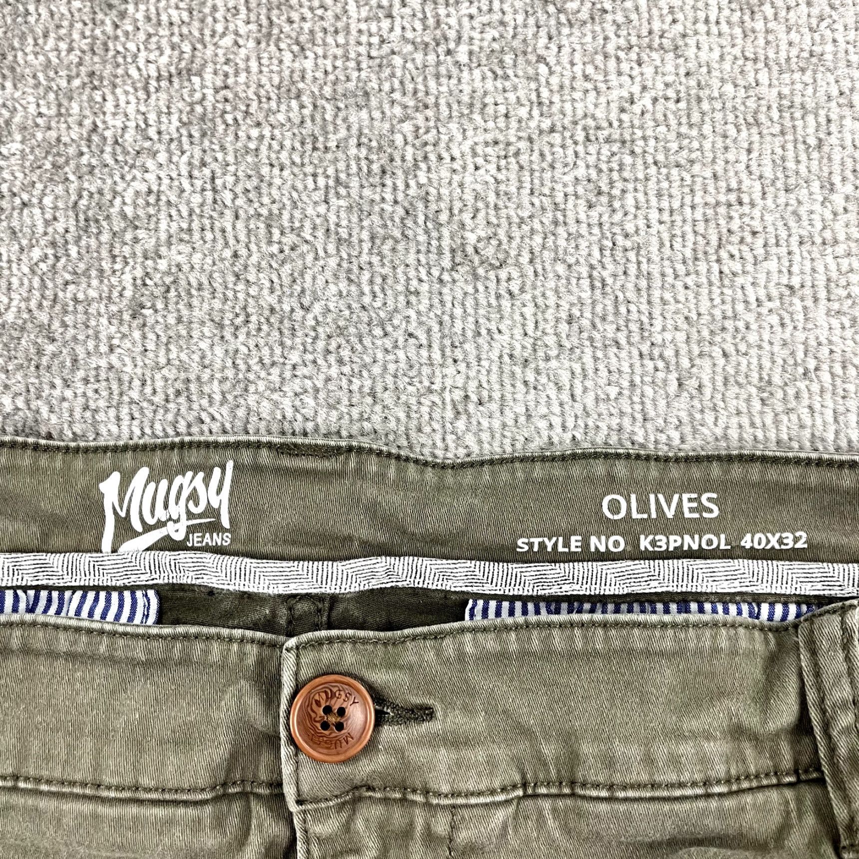 Olive MUGSY Pants Mens 40 x 30 Straight OLIVES Washed Green Gray Stretch Chino Travel Size US 40 / EU 56 - 2 Thumbnail