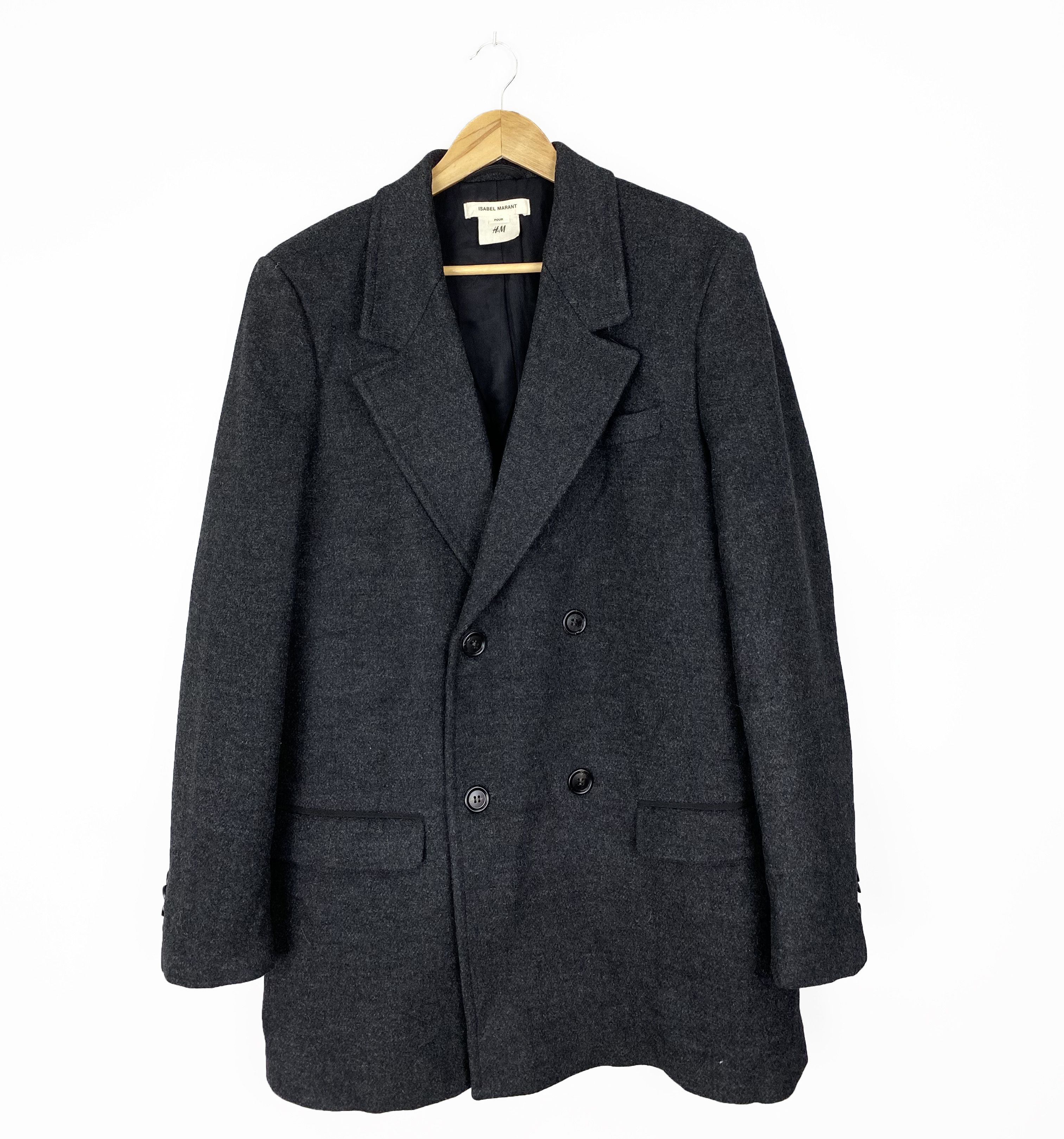 image of H&m x Isabel Marant Hm Wool Pea Coat Double Breasted Size 50 in Dark Gray, Men's