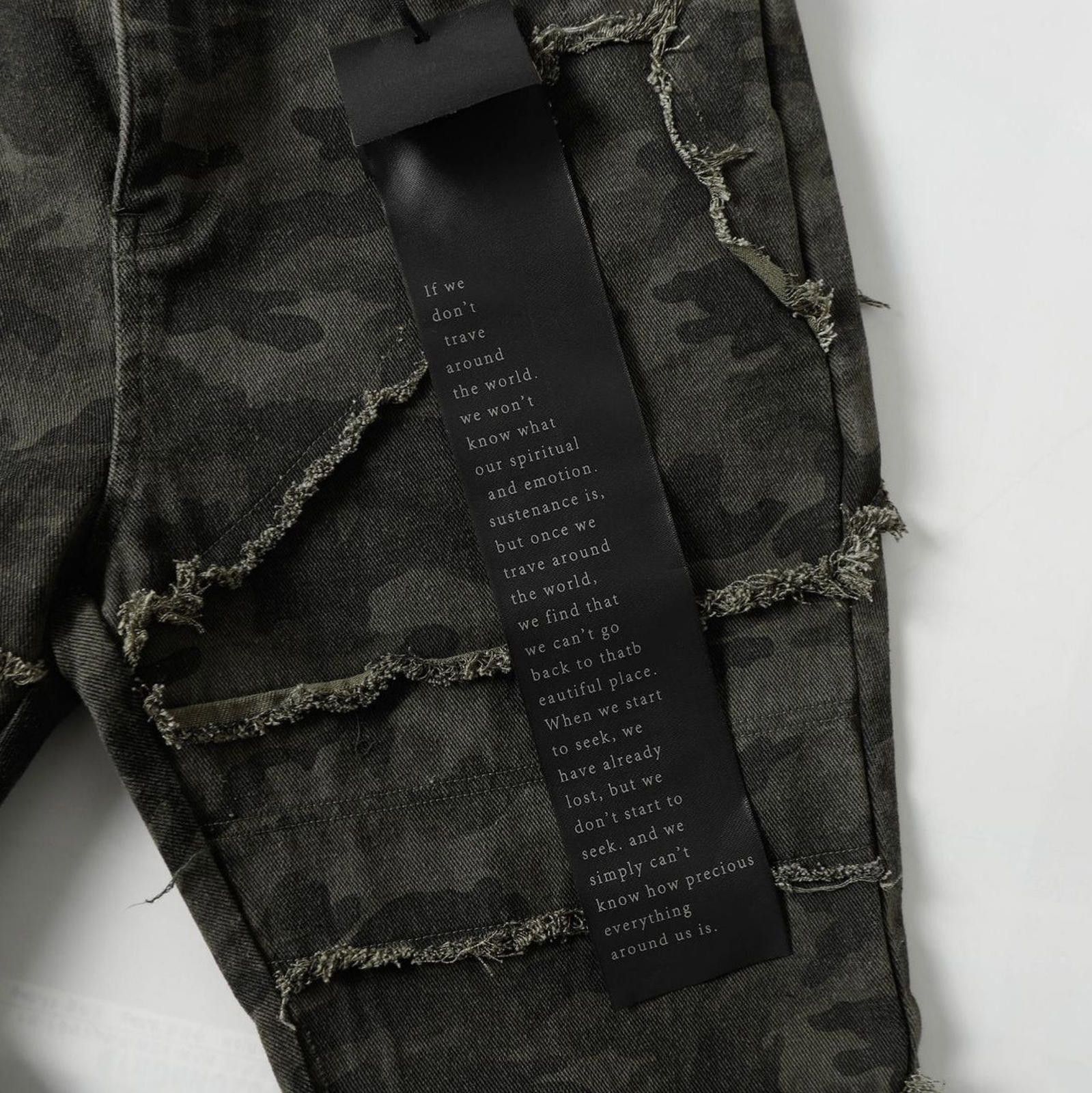 Japanese Brand Green Camouflage Distressed Flared Pants, Wide Leg Pants Size US 30 / EU 46 - 7 Thumbnail