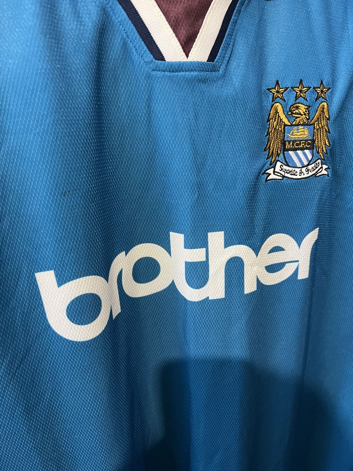 Vintage 1997/1998 SCORE DRAW MANCHESTER CITY FC HOME FOOTBALL SHIRT Size US XL / EU 56 / 4 - 5 Thumbnail