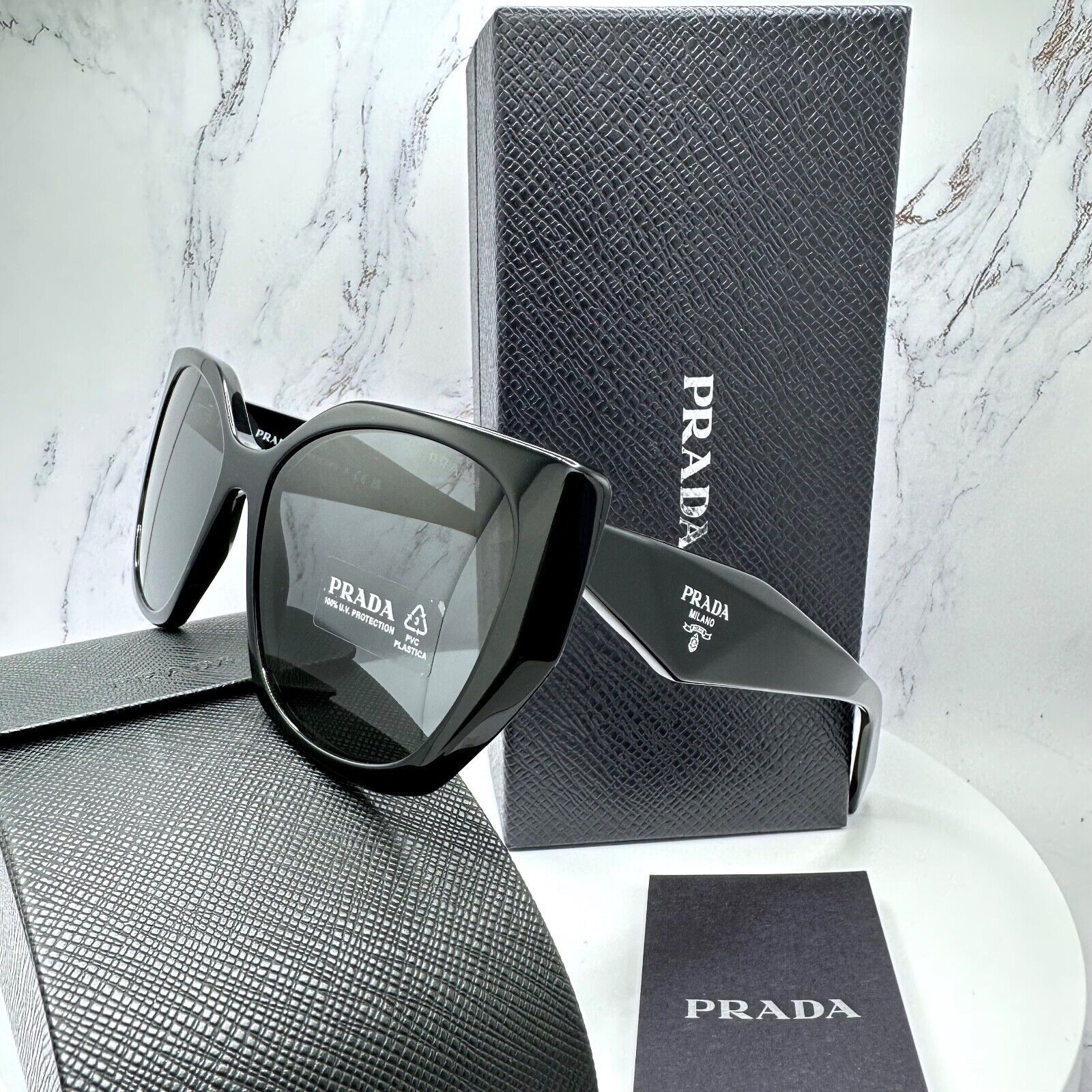 Prada New PRADA Sunglasses Black Symbole 100% Authentic Cat Eye Size ONE SIZE - 13 Thumbnail