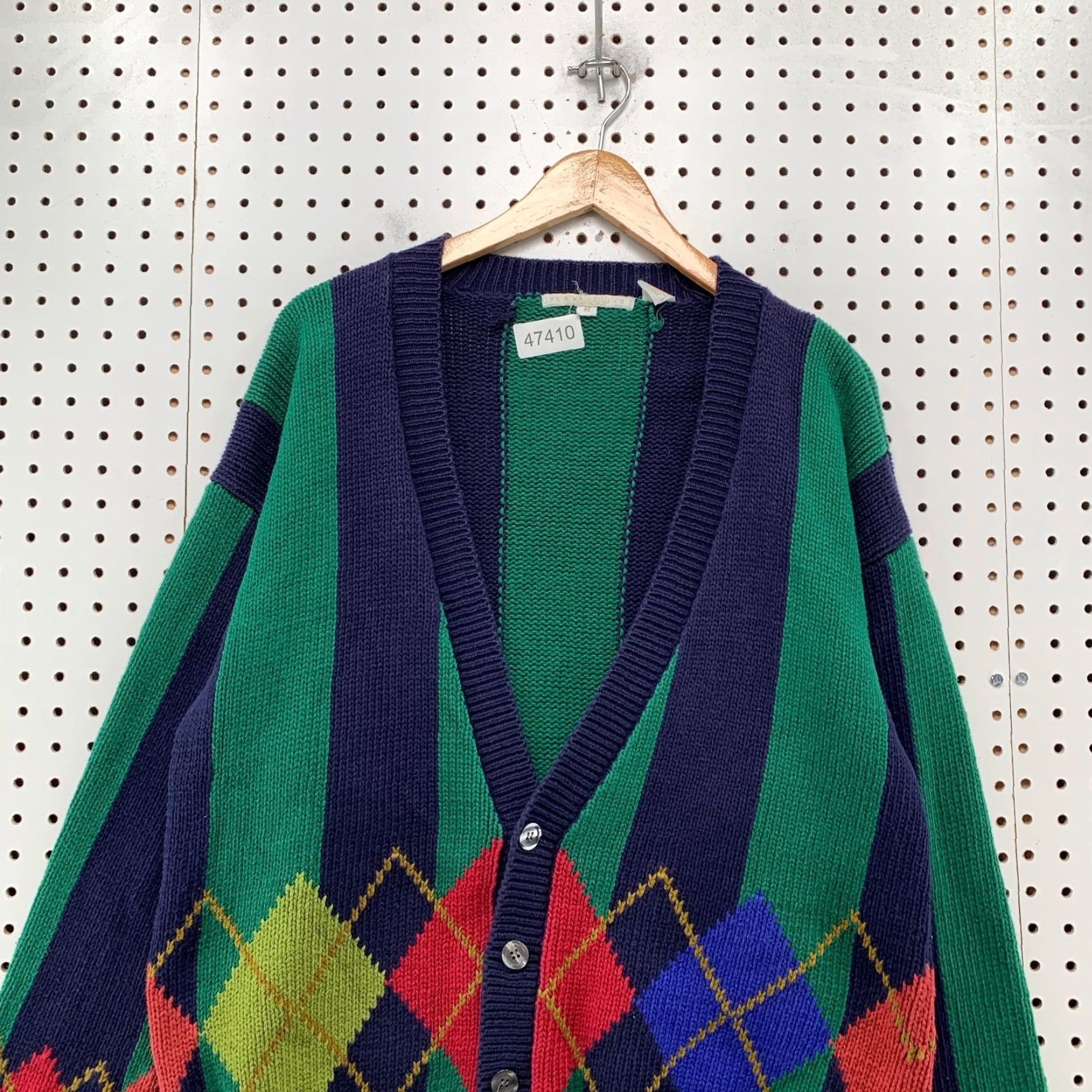 Perry Ellis Vintage Perry Ellis Cardigan Sweater Mens M Blue Green Argyle Golf 90s Size US M / EU 48-50 / 2 - 4 Thumbnail