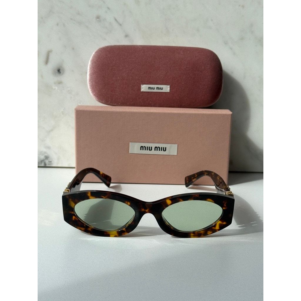 Miu Miu NEW Miu Miu MU11WS Thick Rim Oval Sunglasses in Green Brown Size ONE SIZE - 3 Thumbnail