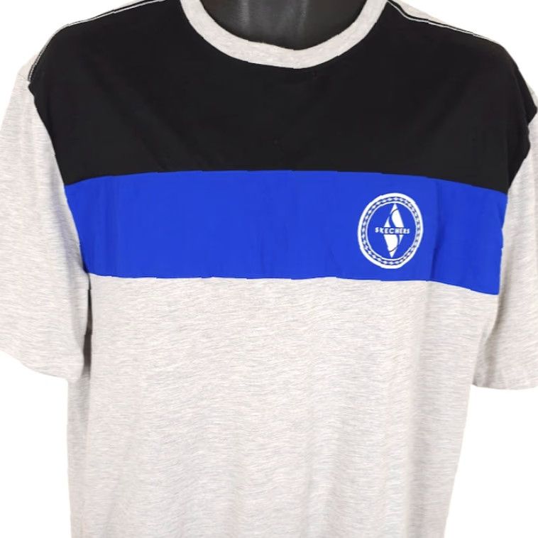 SKECHERS Skechers T Shirt Mens Size Medium Gray Black Blue Striped OVERSIZED Fit AS IS Size US M / EU 48-50 / 2 - 2 Thumbnail