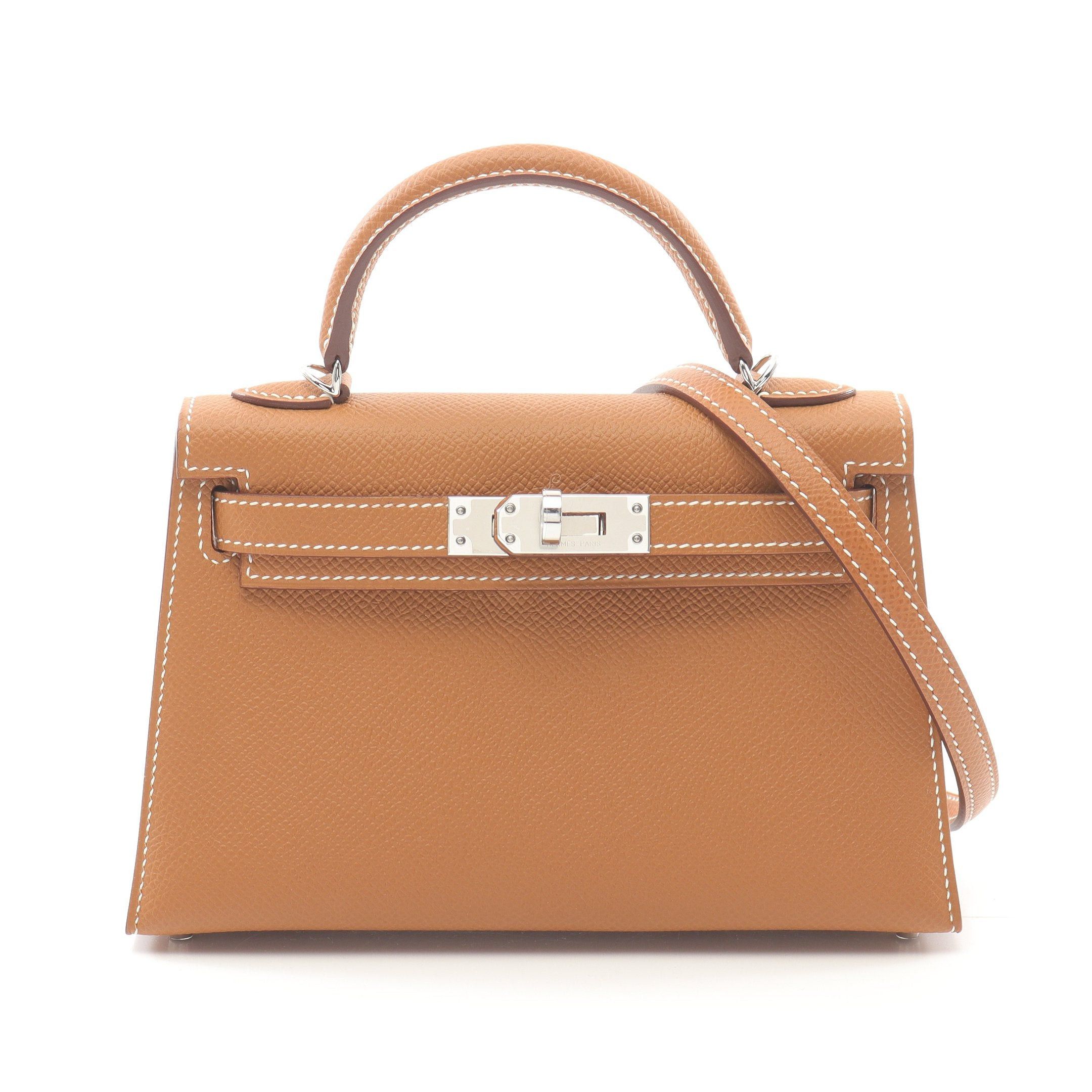 Hermes Hermes Mini Kelly 2 Gold Handbag Veau Epsom Light Brown Silver Hardware Outside Sewing B Stamp Size ONE SIZE - 1 Thumbnail