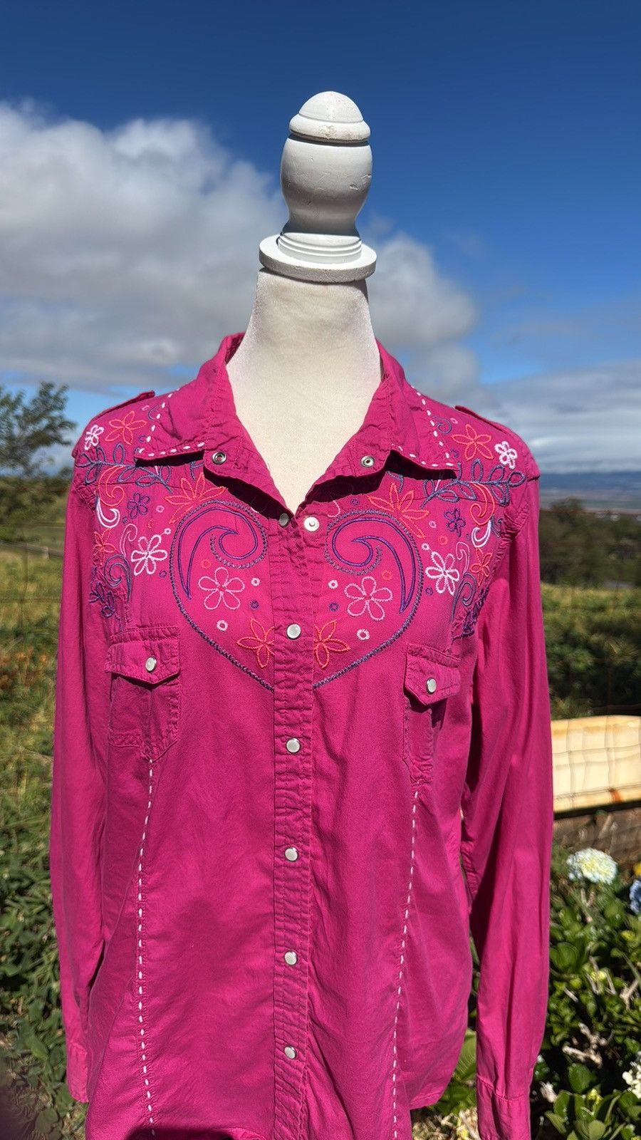 Panhandle Slim Panhandle Slim Pink Embroidered Western pearl snap top Size L / US 10 / IT 46 - 2 Thumbnail