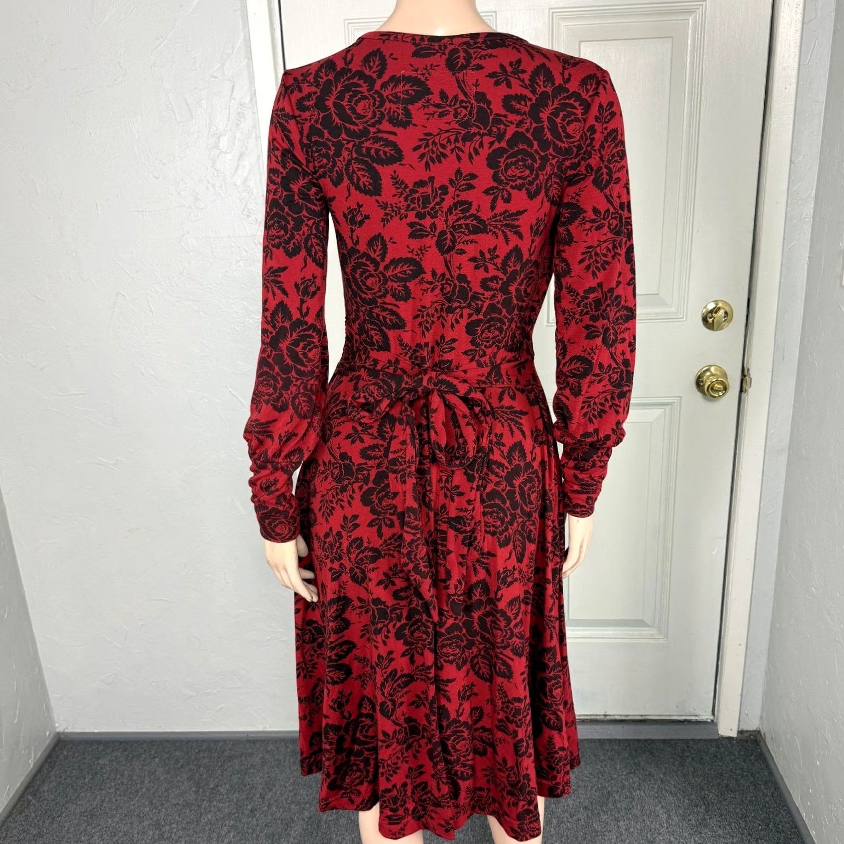 Vintage Effie'S Heart Dress Womens S Red Women Pockets Floral long sleeve tie Polyester Rayon S30 Size S / US 4 / IT 40 - 4 Thumbnail
