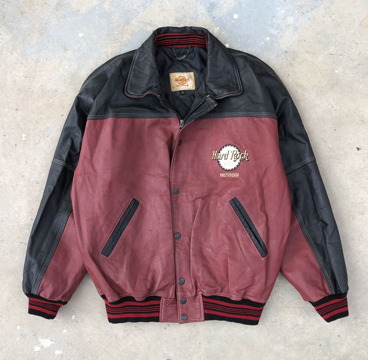 Hard Rock Cafe Vintage 90s Hard Rock Cafe Amsterdam Leather Bomber Jacket Size US XL / EU 56 / 4 - 5 Thumbnail