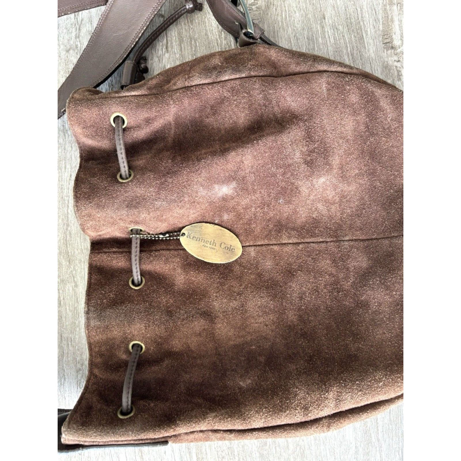 VINTAGE Kenneth Cole 90s Brown Leather Suede Bucket Bag Medium