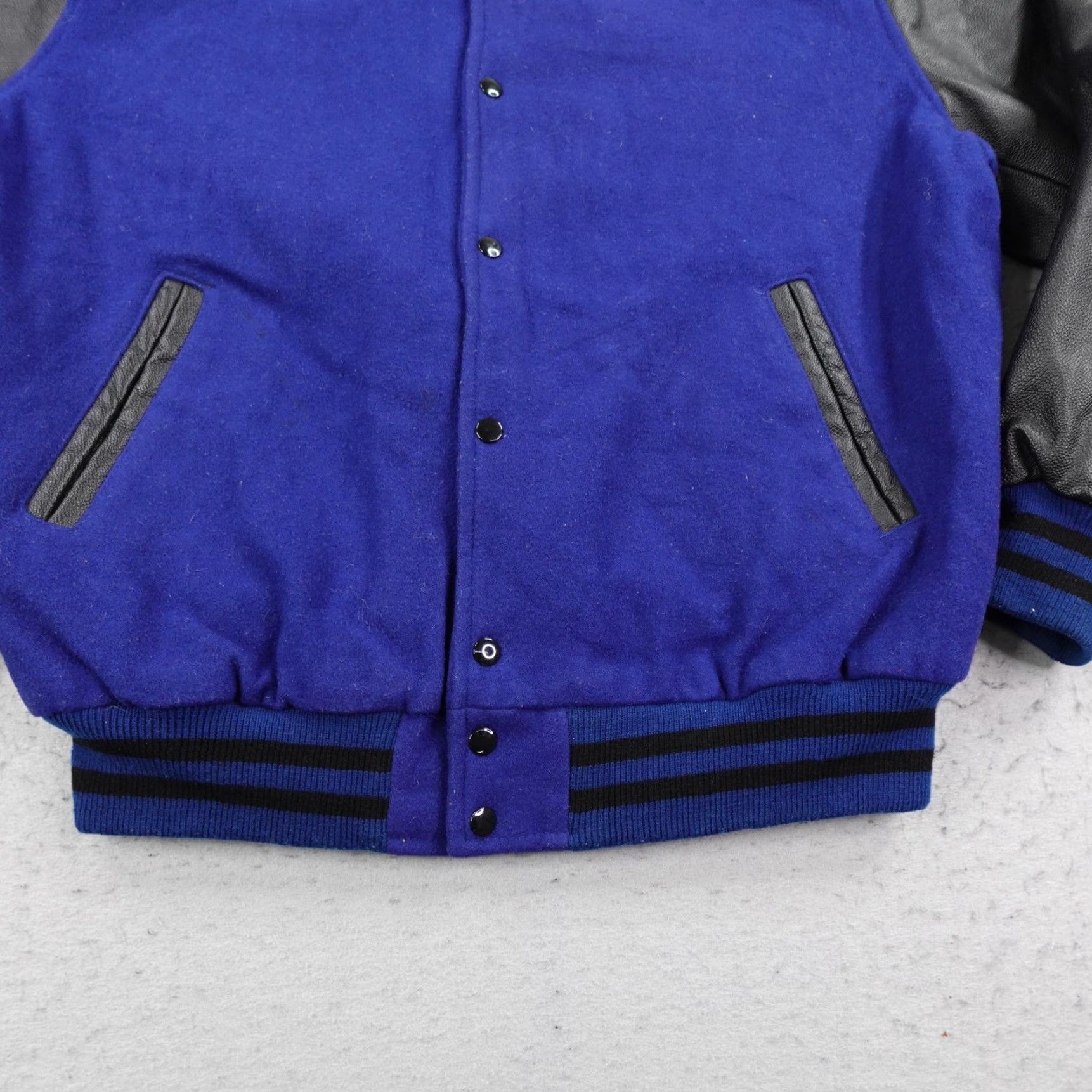 Vintage Stewart & Strauss Jacket Mens XL Blue Black Wool Leather Varsity Coat Quilted Size US XL / EU 56 / 4 - 3 Thumbnail