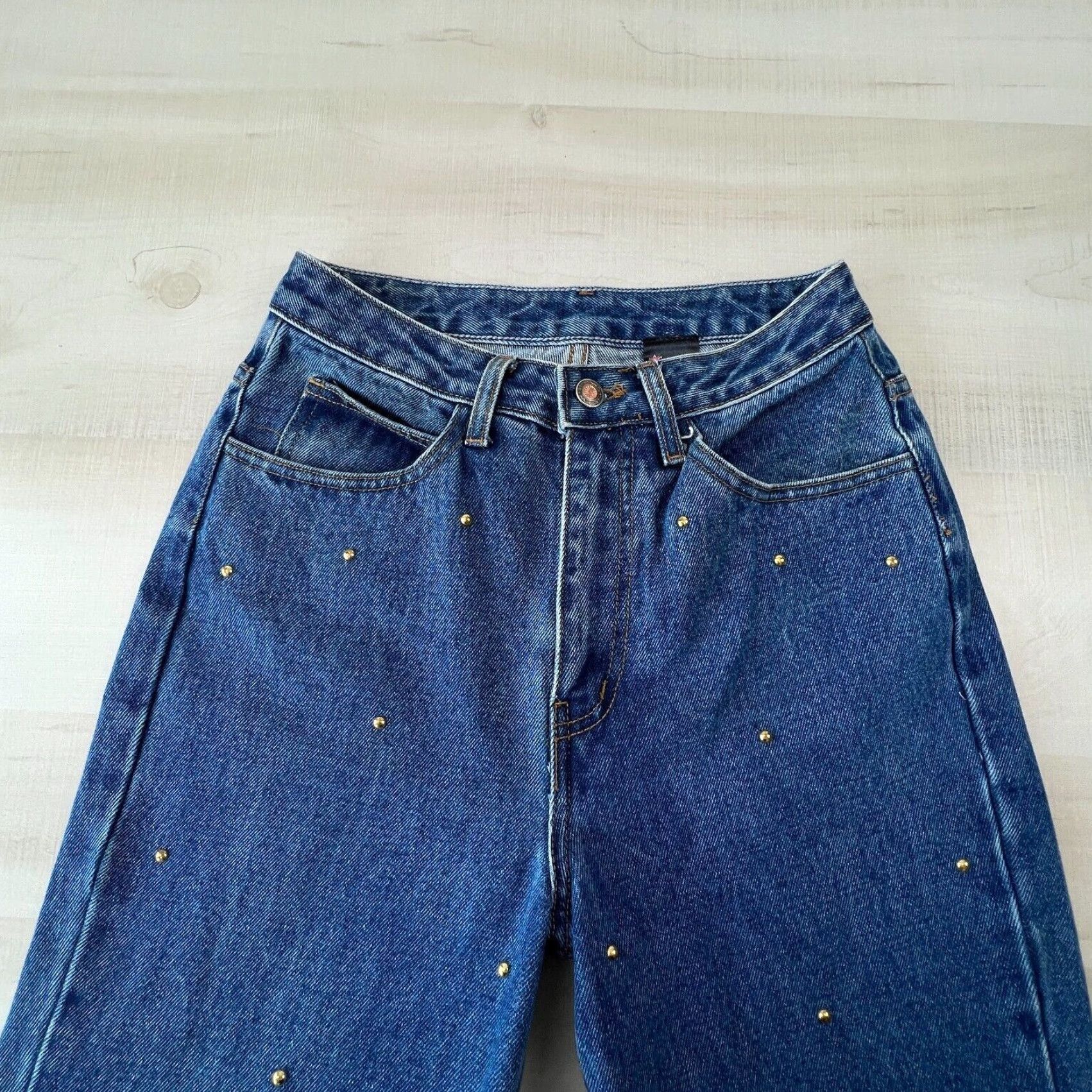 Vintage VINTAGE Frederick's of Hollywood Women Mom Jeans 7 Juniors High Waist Blue Gold Beads Size 28" / US 6 / IT 42 - 2 Thumbnail