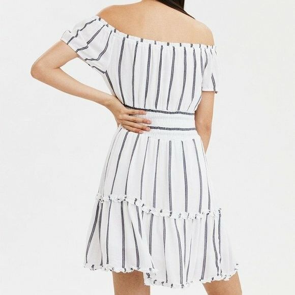 American Eagle Outfitters Striped Off the Shoulder Dress in size L NWT Size L / US 10 / IT 46 - 2 Thumbnail