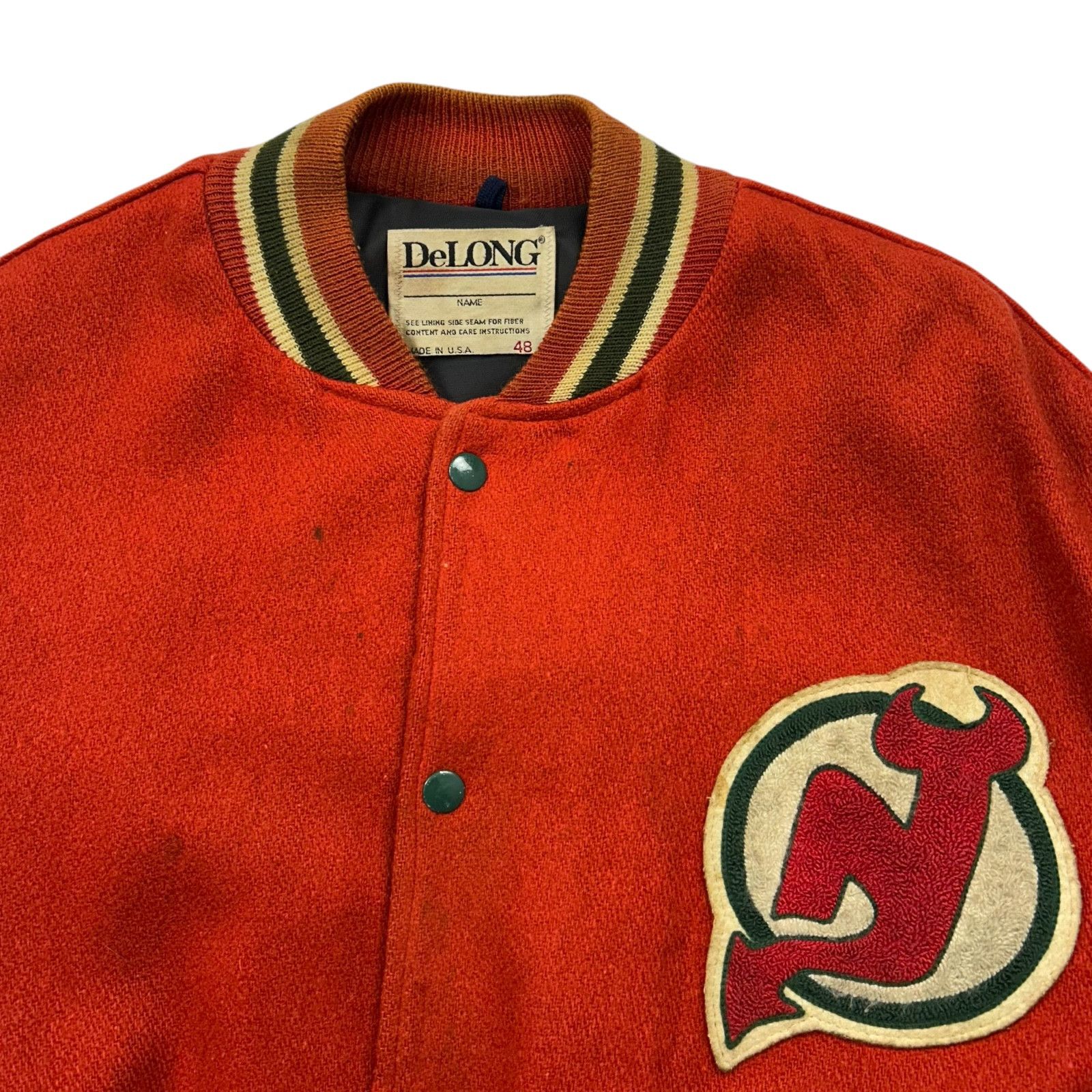 NHL VTG 90s NEW JERSEY DEVILS DELONG VARSITY JACKET LEATHER WOOL Size US XL / EU 56 / 4 - 4 Thumbnail