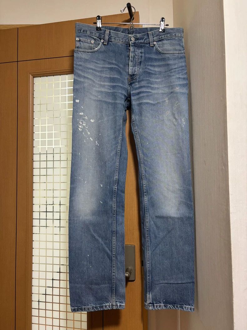 Helmut Lang Blue Washed Paint Splatter Jeans- dmc