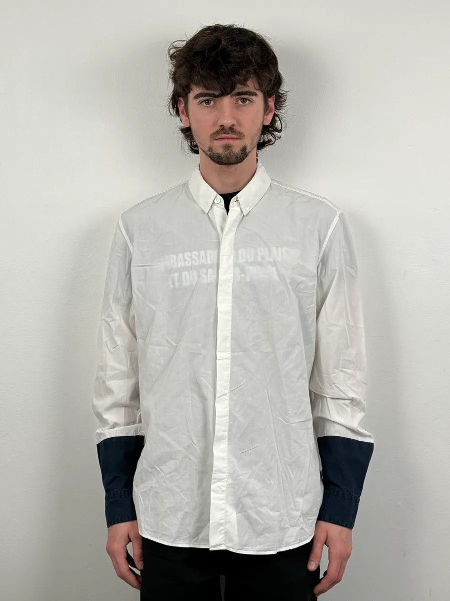Dries Van Noten Dries Van Noten Contemporary White & Navy Shirt Size US M / EU 48-50 / 2 - 2 Thumbnail