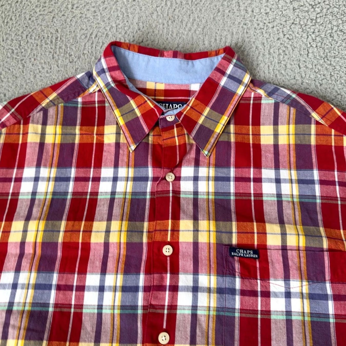 Ralph Lauren VINTAGE Ralph Lauren Chaps Shirt Men L Red Blue Plaid 90s Button-Up Short Sleeve Collared 1A Size US L / EU 52-54 / 3 - 2 Thumbnail