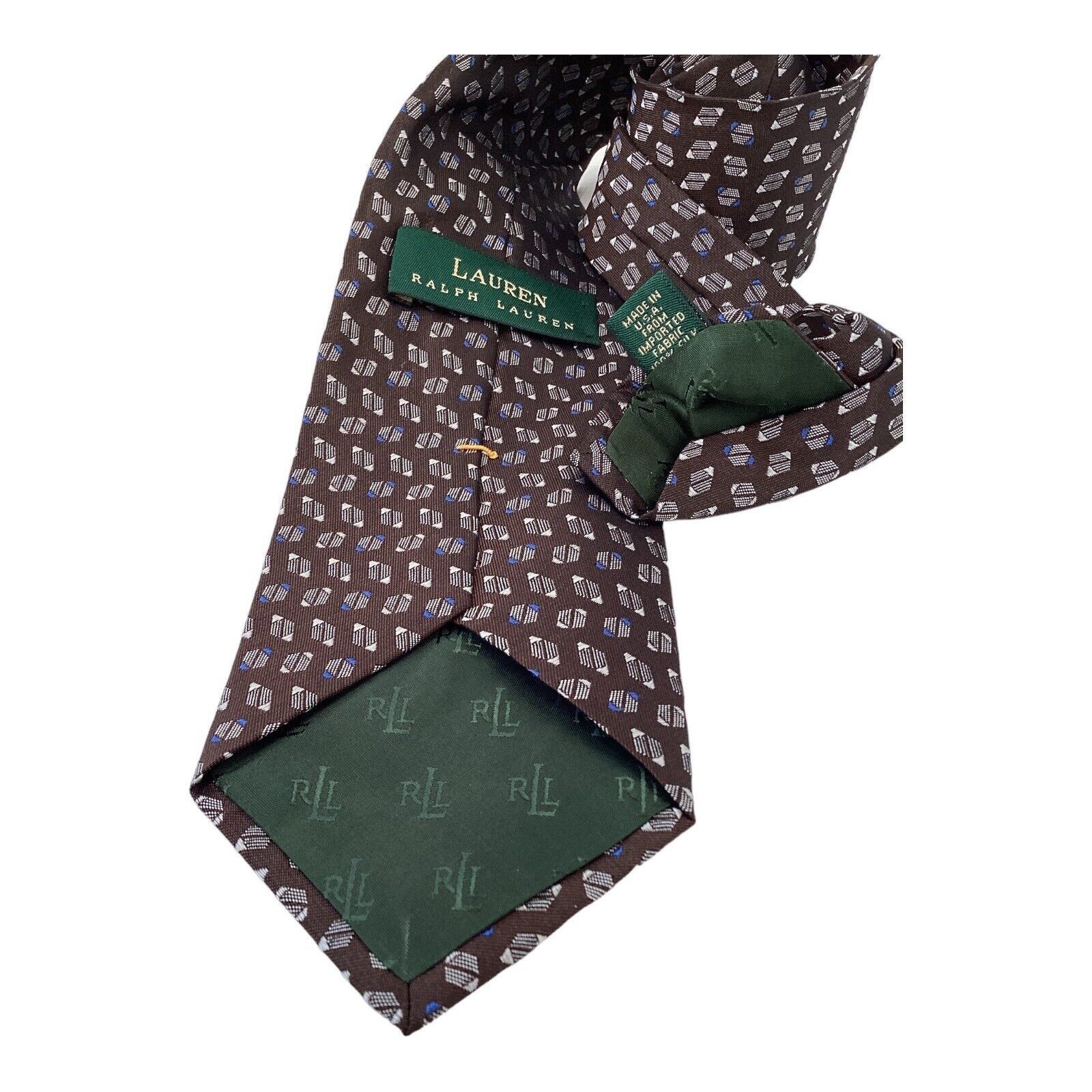 Ralph Lauren LAUREN RALPH LAUREN Brown Geometric Luxury Silk Tie Made In Size ONE SIZE - 5 Thumbnail