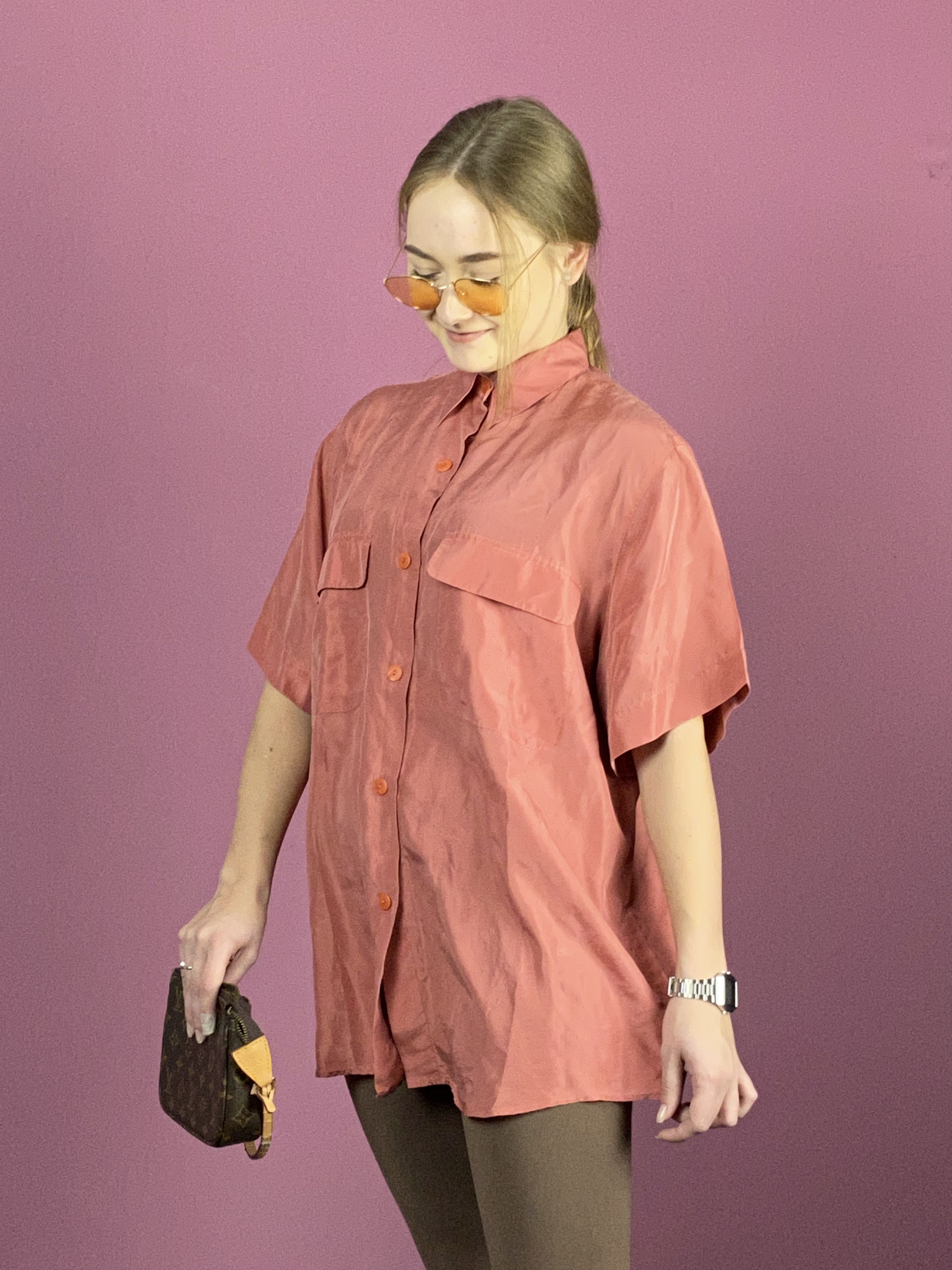 Vintage 90s Vintage Women's Short Sleeve Shirt - L Size L / US 10 / IT 46 - 2 Thumbnail
