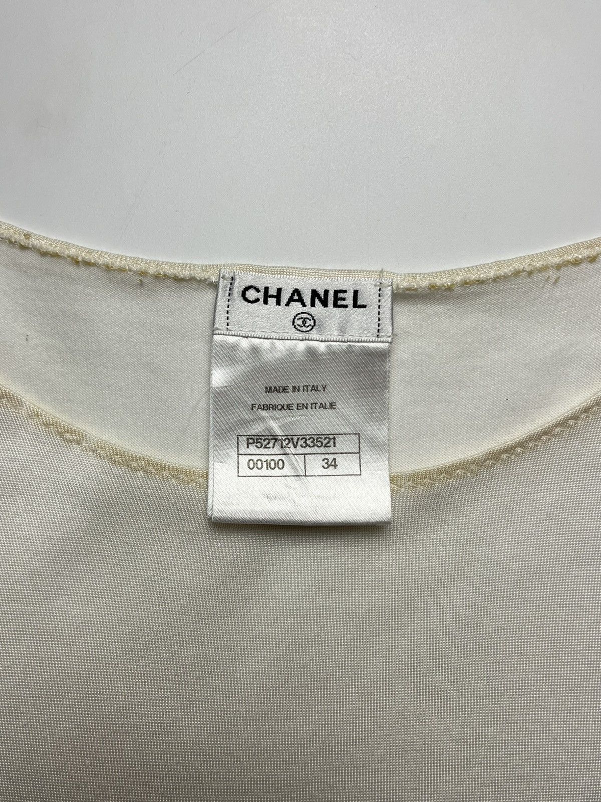 Chanel CHANEL 2016 Pearl Embellished Short Sleeve Top - Cream Size XXS / US 00 / IT 34 - 3 Thumbnail