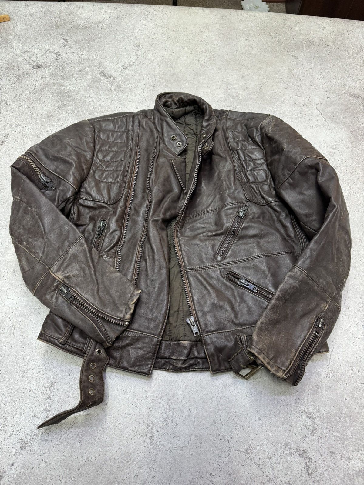 Japanese Brand Vintage 90s Stone Leather Multi-Zip Racing Jacket Size US M / EU 48-50 / 2 - 6 Thumbnail