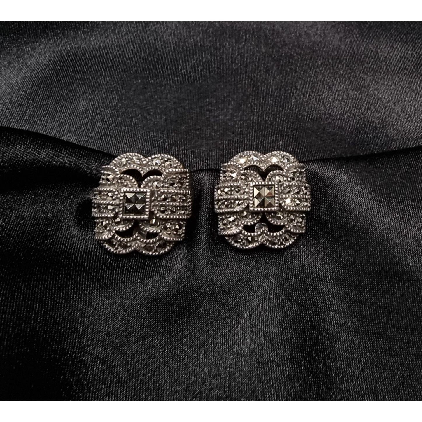 Vintage Judith Jack 925 Sterling Silver Vintage Marcasite Clip-On Ea Size ONE SIZE - 2 Thumbnail