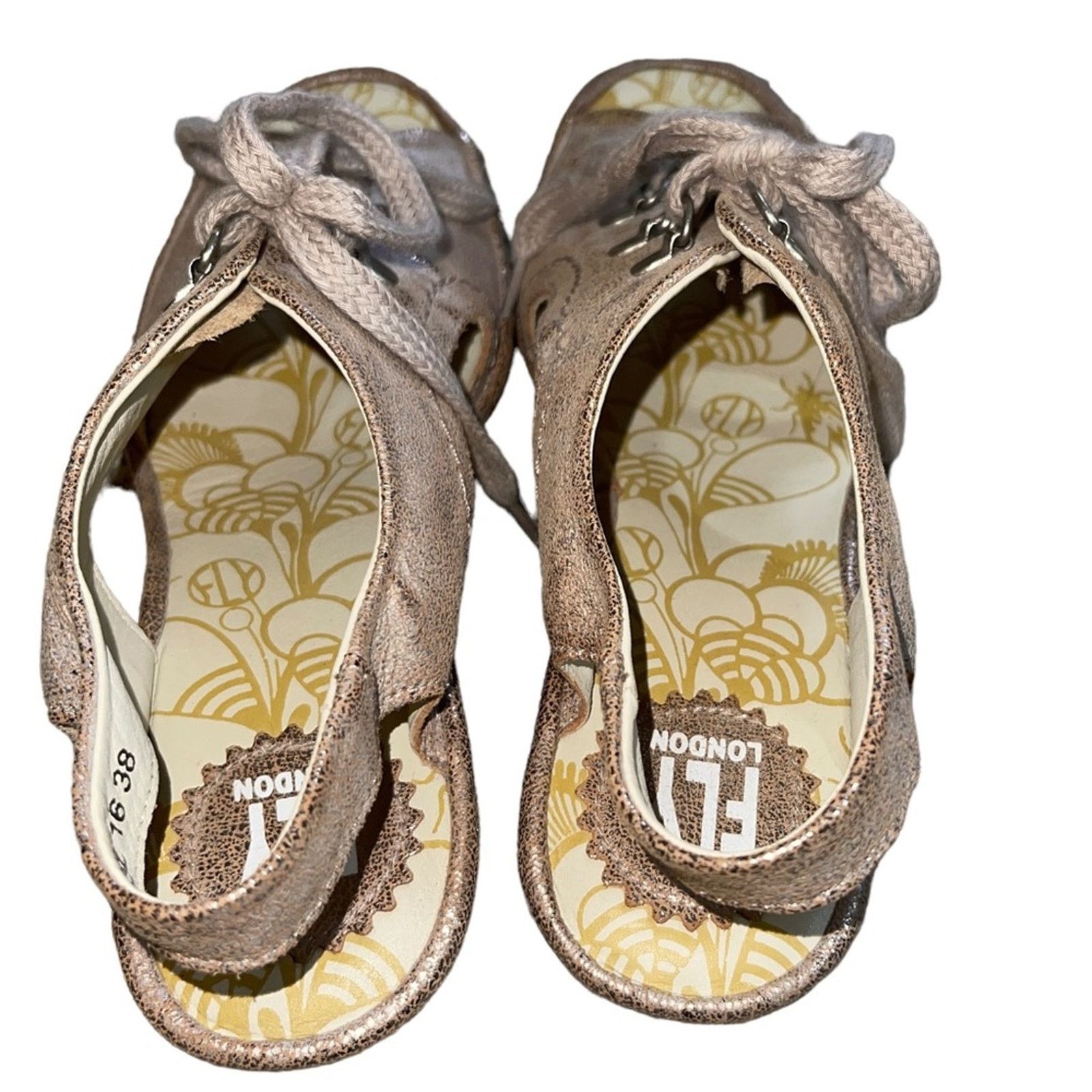 Fly London FLY London Ylfa Leather Lace Up Tan Gold Wedge Sandals Size US 7.5 / IT 37.5 - 4 Thumbnail