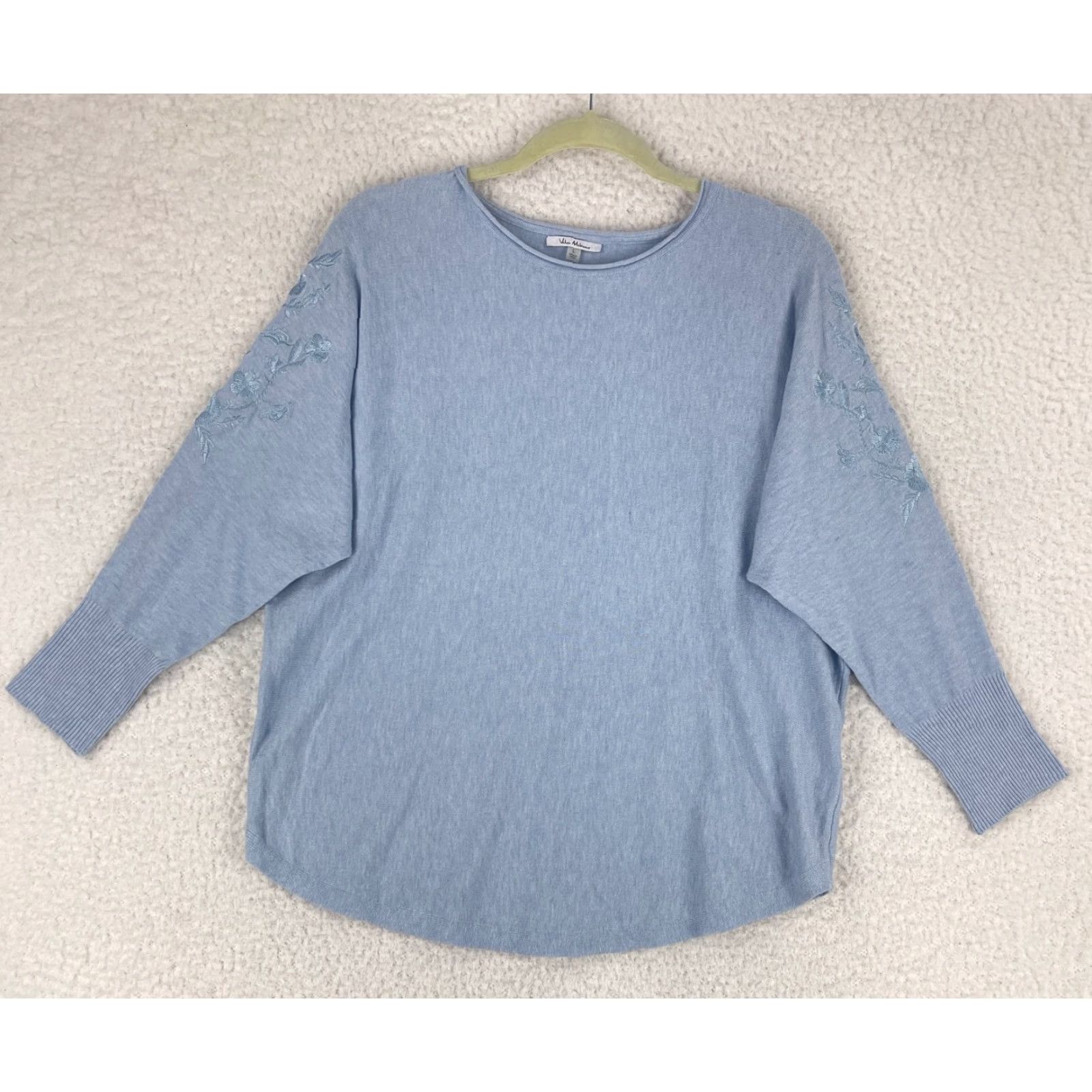 Vintage Vila Milano Blue Knit Shirt Womens Large Embroidered 3/4 Sleeve Pullover Casual Size L / US 10 / IT 46 - 2 Thumbnail