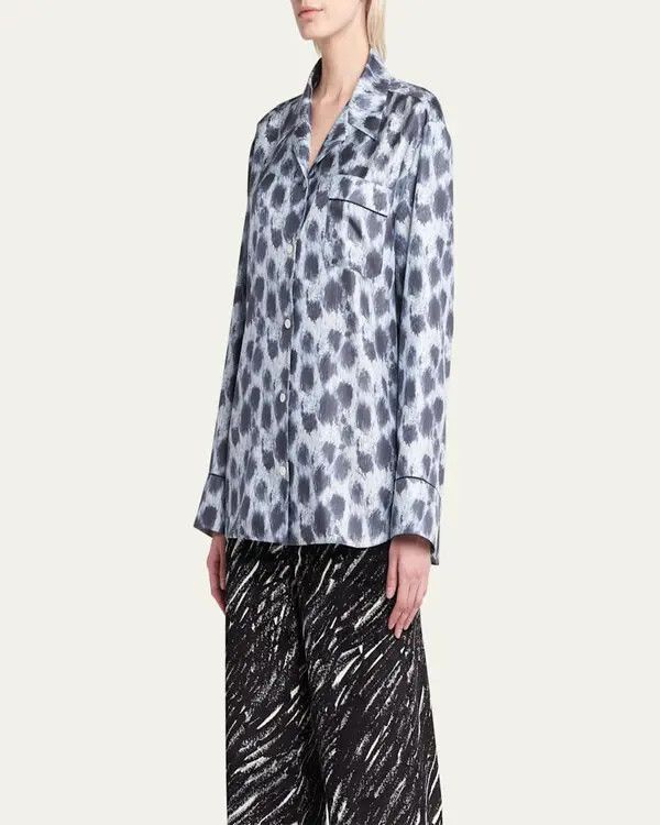Marni o1w1db11125 Printed Button Down Silk Pajama Shirt in Silver Size M / US 6-8 / IT 42-44 - 2 Thumbnail