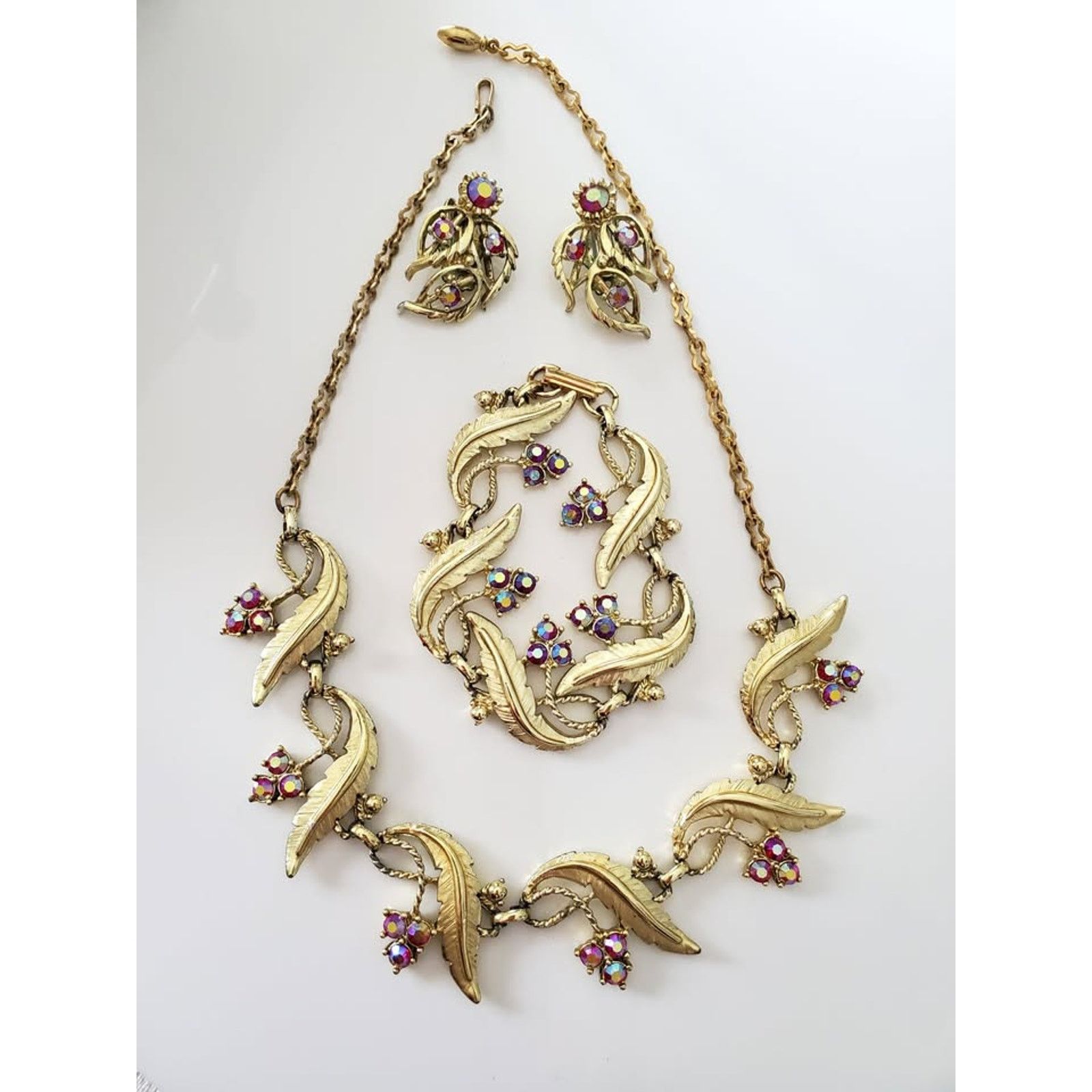 Other Vintage Judy Lee Designer AB Pink Crystal Leaf Jewelry Set Size ONE SIZE - 1 Thumbnail