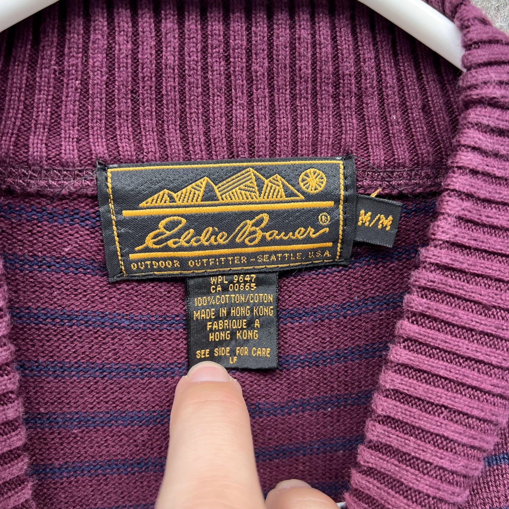 Eddie Bauer VINTAGE Eddie Bauer Sweater Mens Medium Purple Stripe Mock Neck Cotton Knit 90s Size US M / EU 48-50 / 2 - 3 Thumbnail